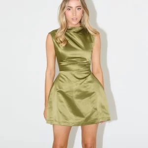 The Satin Straight Neck Mini Dress