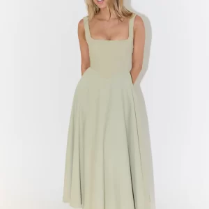 The High Waist Square Neck Midi Dress